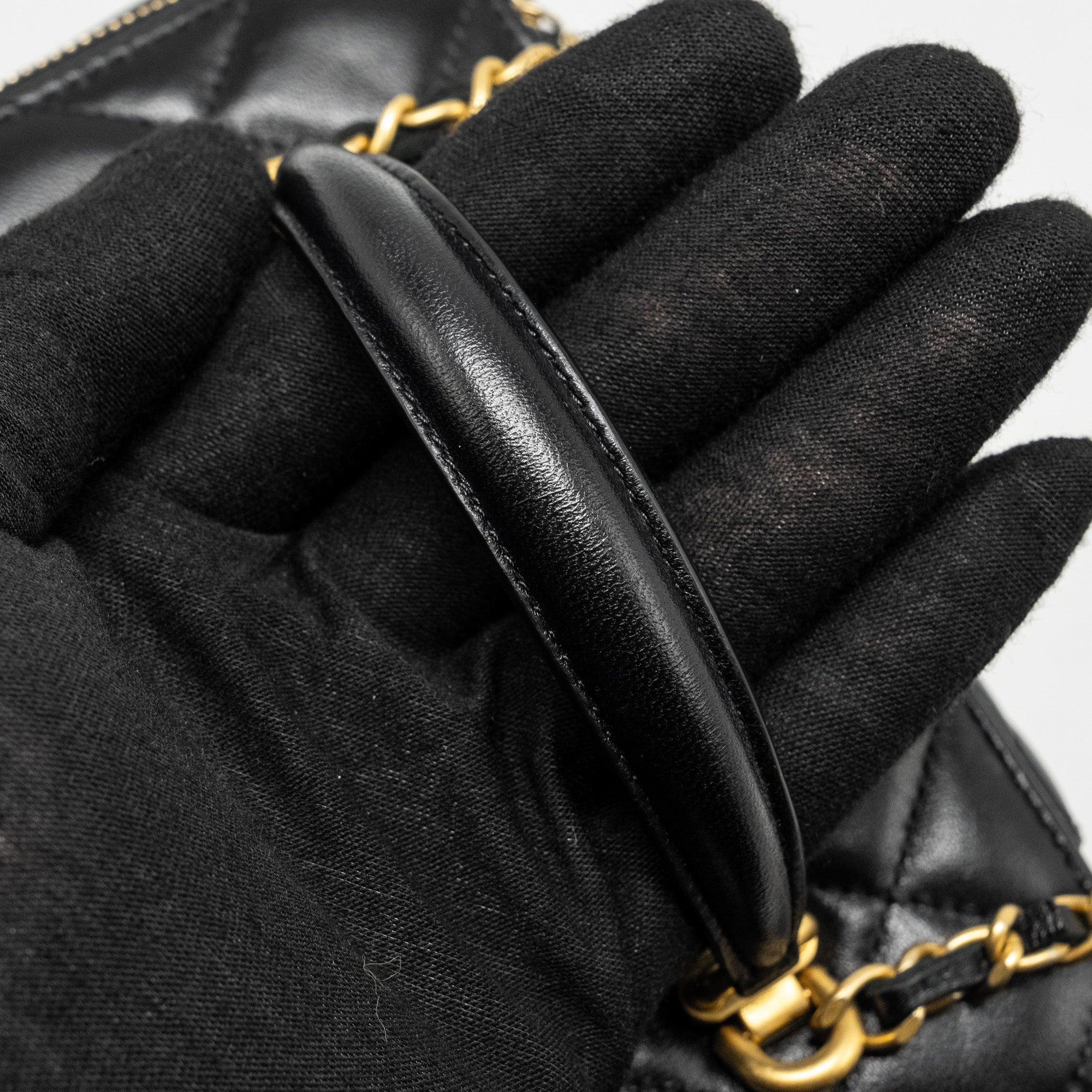 CHANEL Top Handle Long Vanity With Chain Lambskin Black