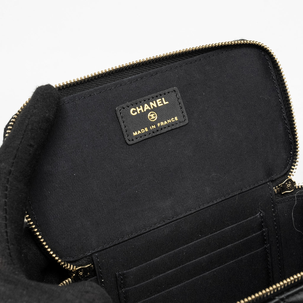 CHANEL Top Handle Long Vanity With Chain Lambskin Black