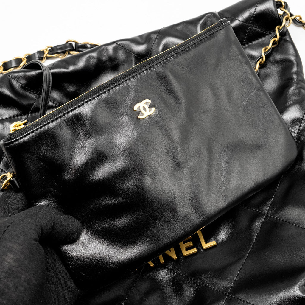 Chanel Small 22 Bag Shiny Calfskin Black  (Microchip)