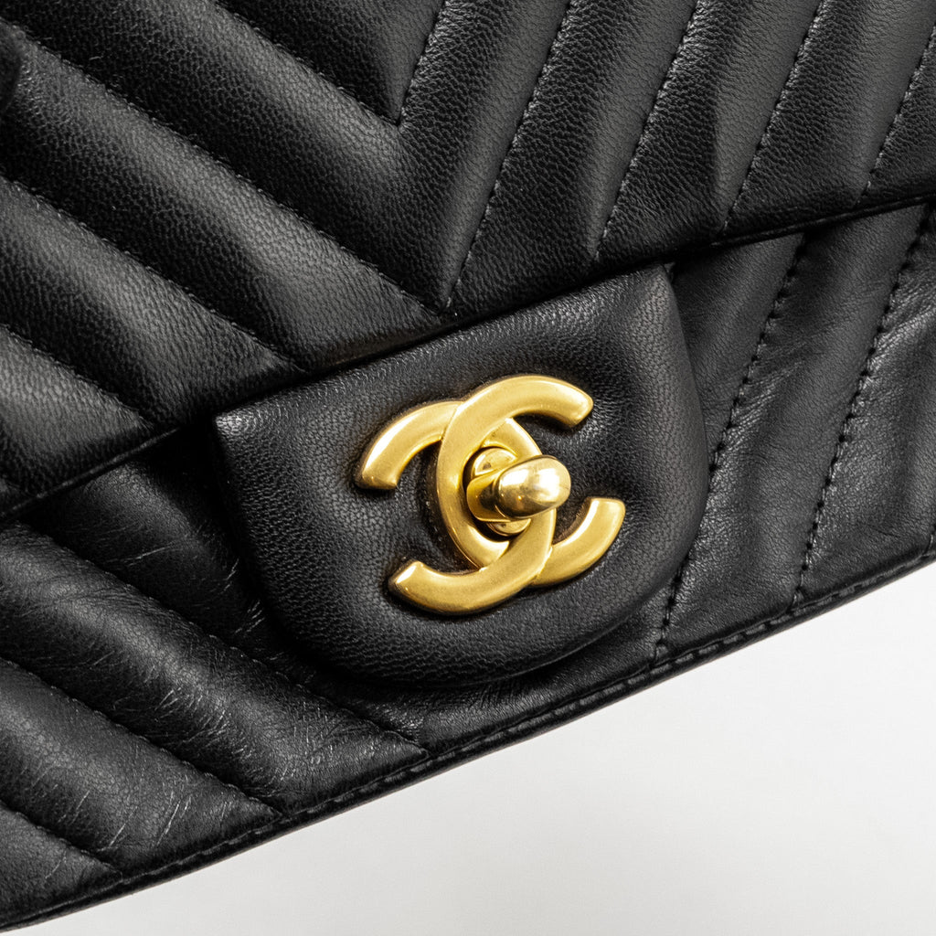 Chanel Mini Square Chevron Flap Bag Lambskin Black