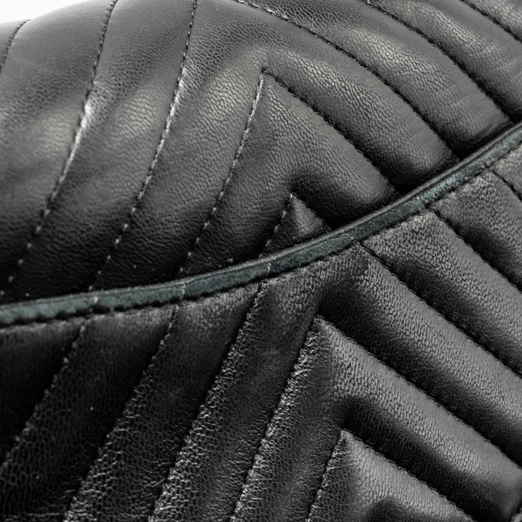 Chanel Mini Square Chevron Flap Bag Lambskin Black