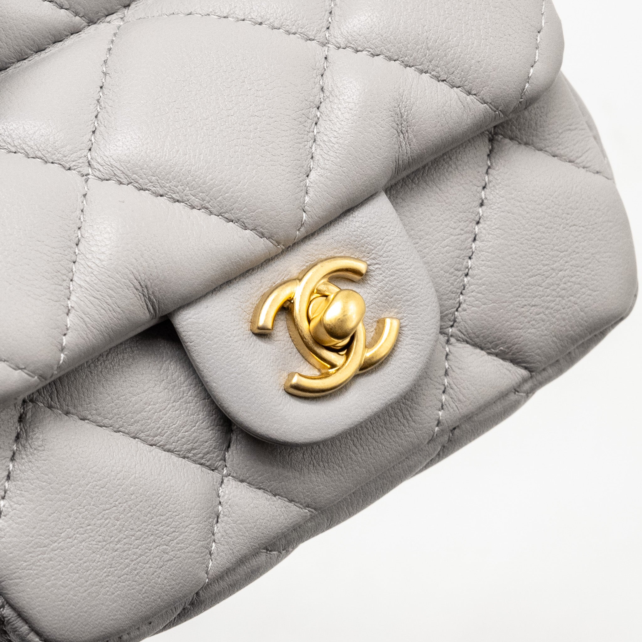 Chanel Mini Quilted Flap Card Holder with chain Lambskin Grey