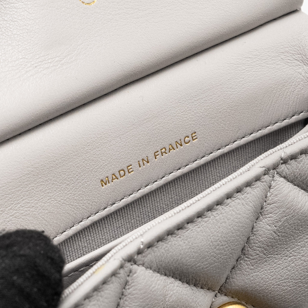 Chanel Mini Quilted Flap Card Holder with chain Lambskin Grey
