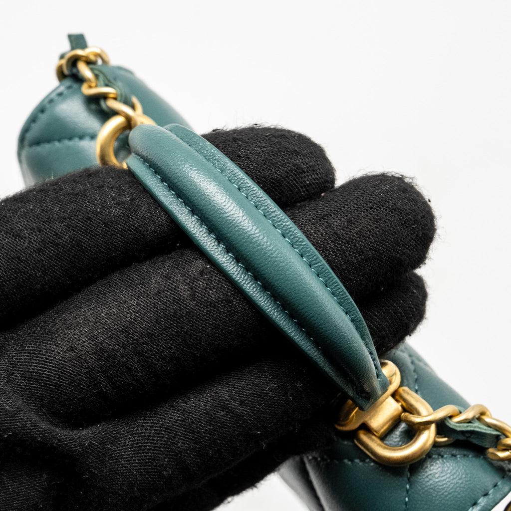 Chanel top handle mini flap bag lambskin Green