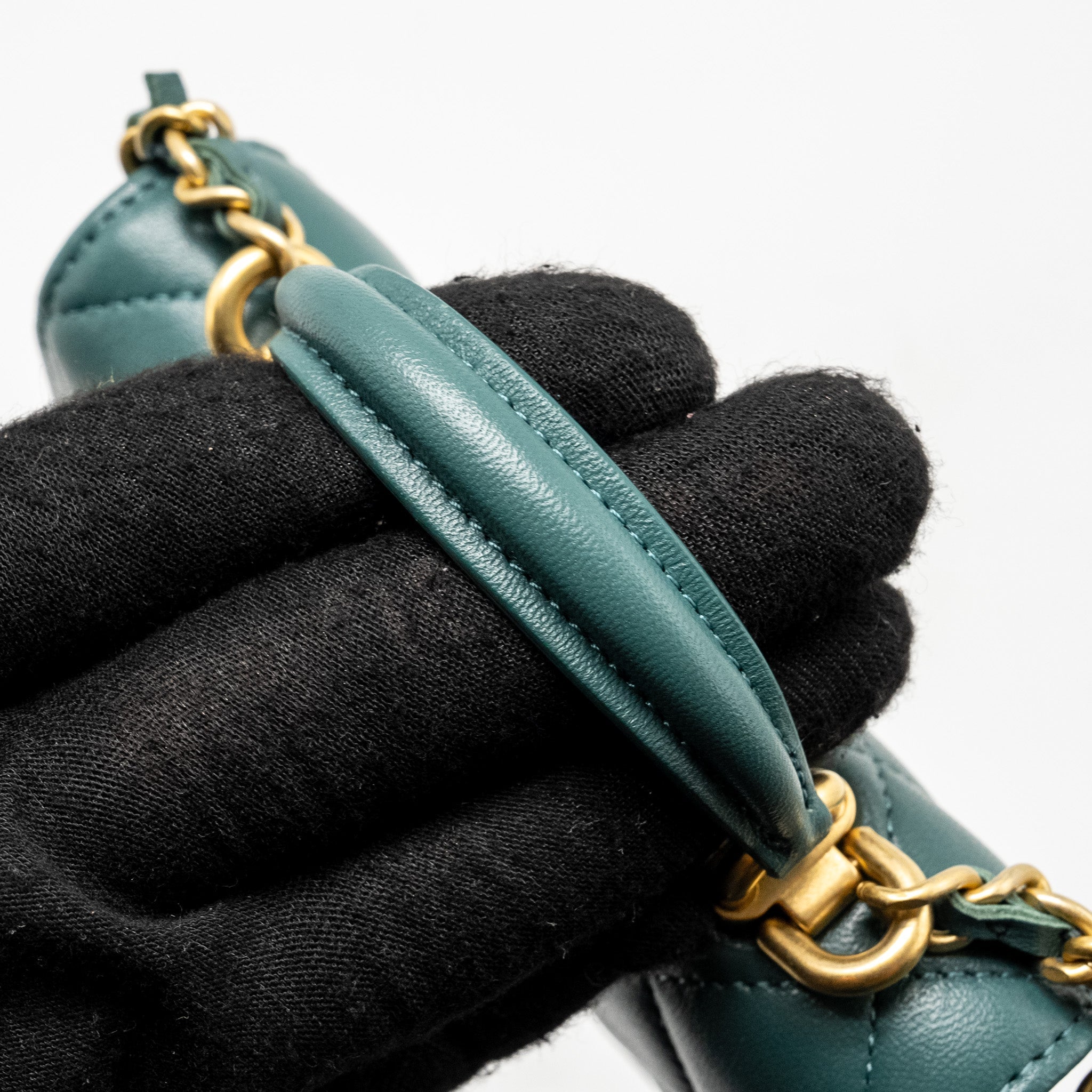 Chanel top handle mini flap bag lambskin Green