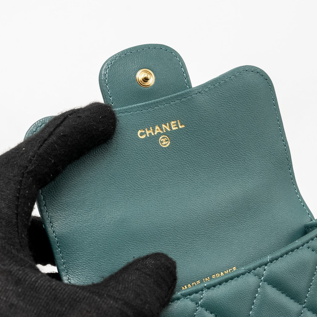 Chanel top handle mini flap bag lambskin Green