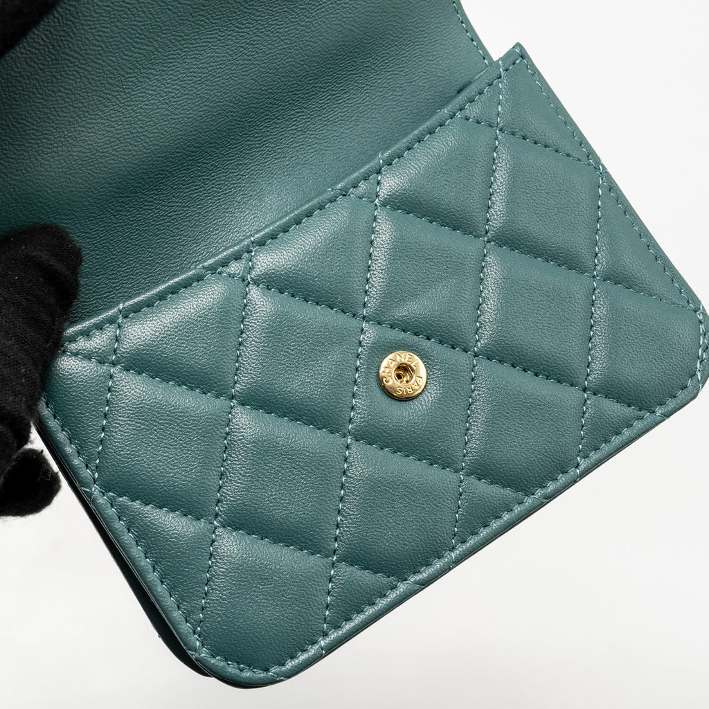 Chanel top handle mini flap bag lambskin Green