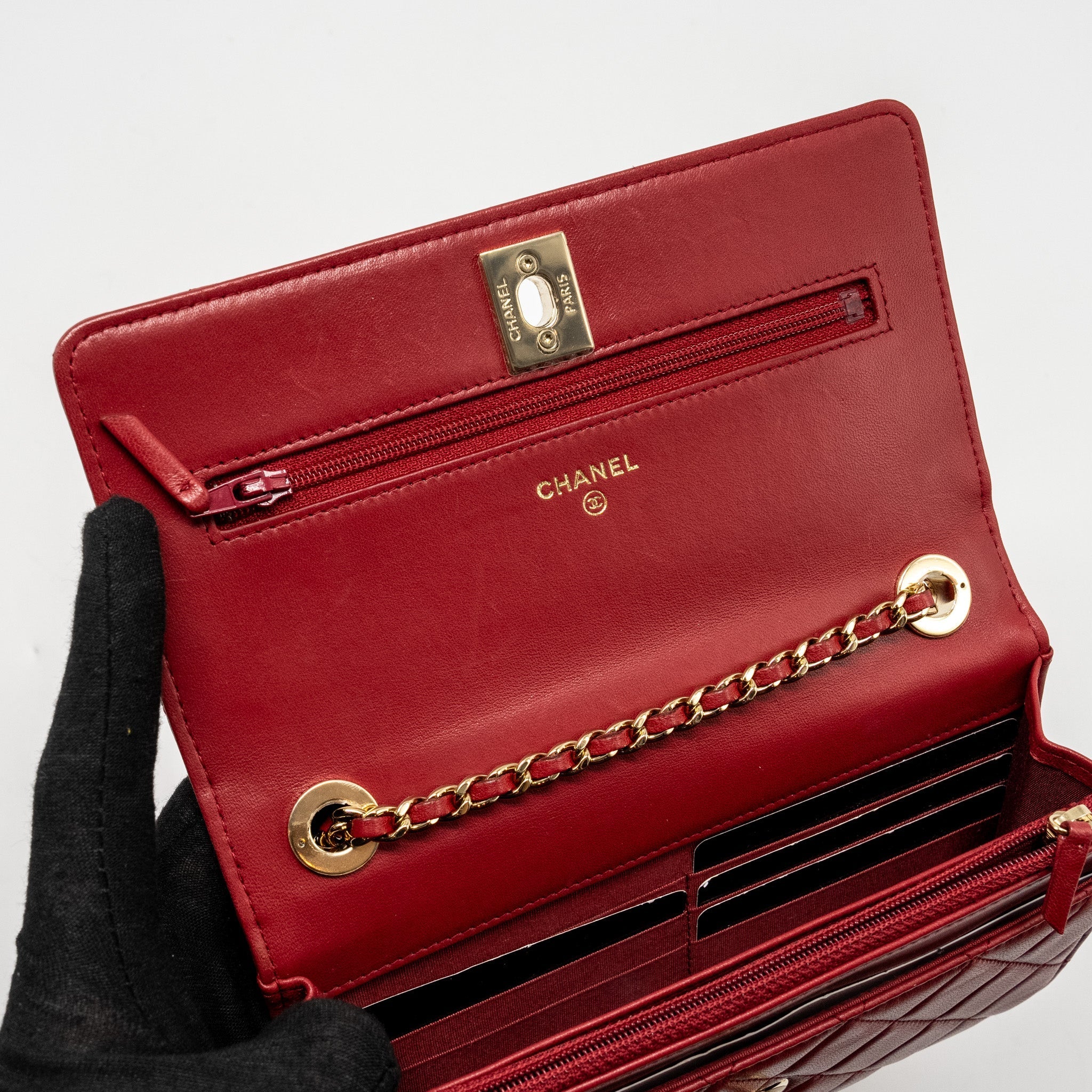 Chanel Trendy CC Wallet On Chain Lambskin Red L