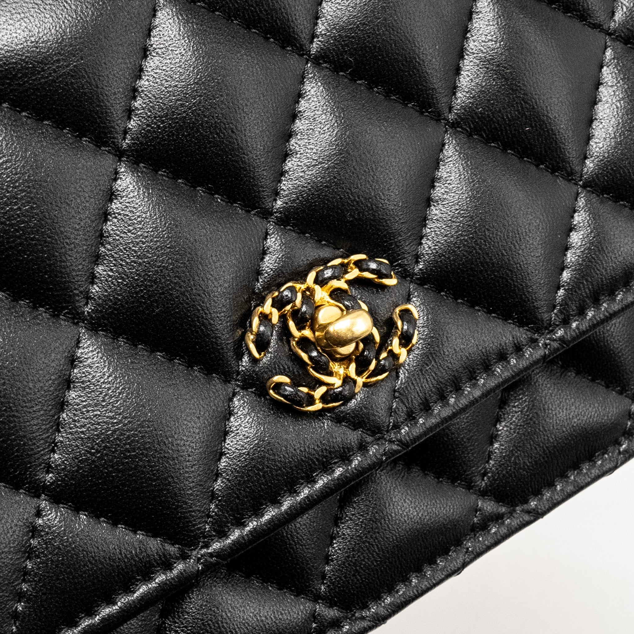 Chanel Letter Logo Top Handle Wallet On Chain Lambskin Black  (Microchip)