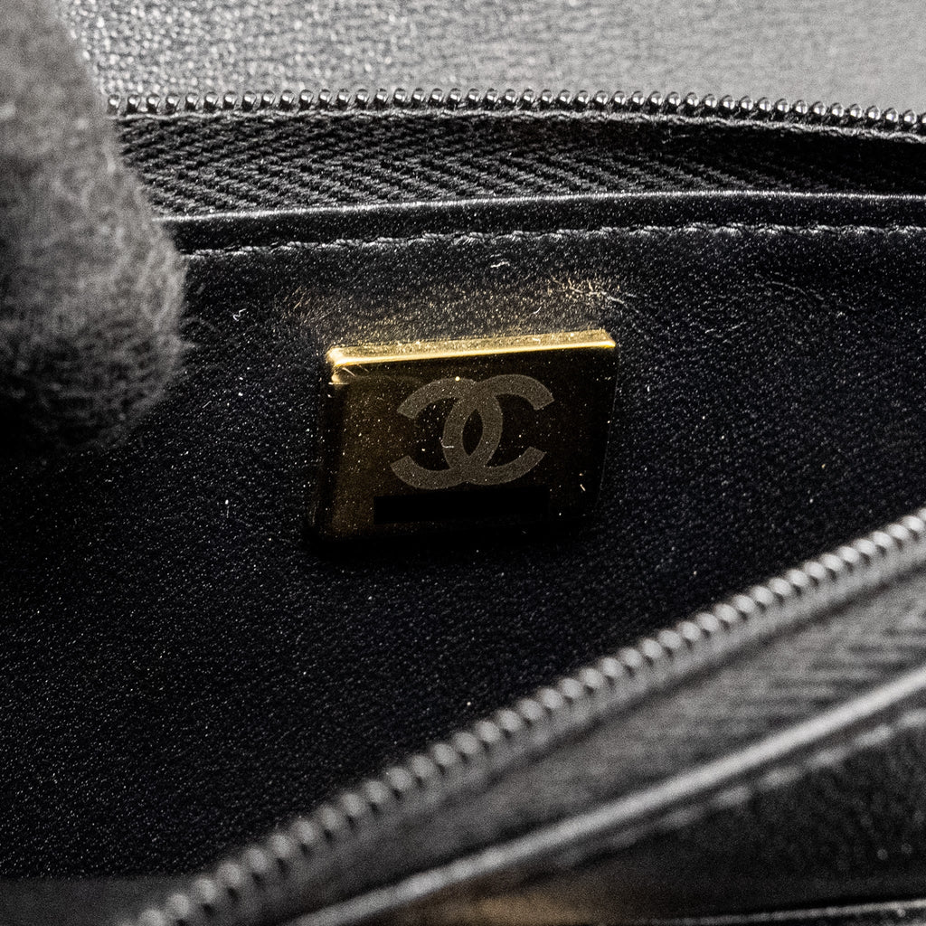 Chanel Letter Logo Top Handle Wallet On Chain Lambskin Black  (Microchip)