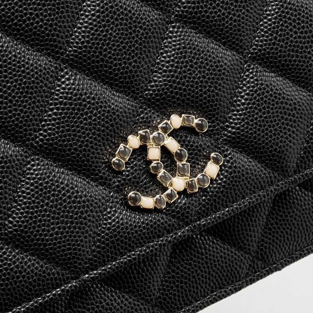Chanel Detailed CC Logo Wallet on Chain Caviar Black L (Microchip)
