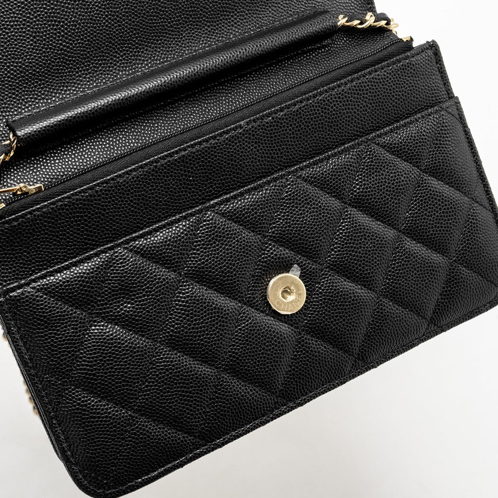 Chanel Detailed CC Logo Wallet on Chain Caviar Black L (Microchip)