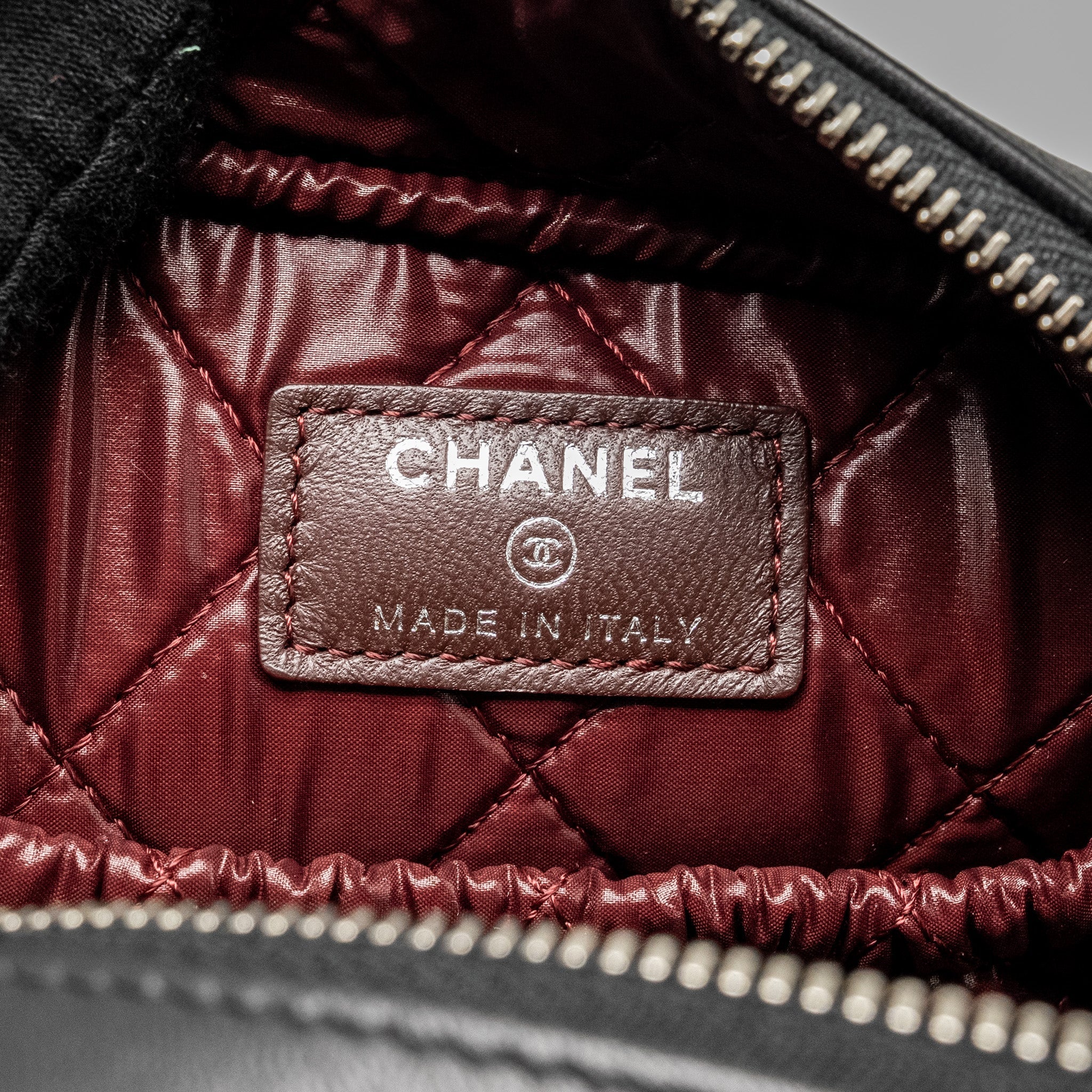 CHANEL Quilted Cosmetic Pouch Lambskin Black