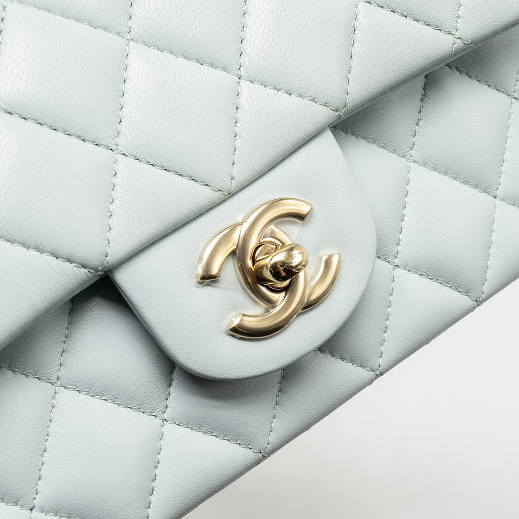 Chanel Top Handle Mini Rectangular Flap Bag Lambskin Light Blue L (microchip)