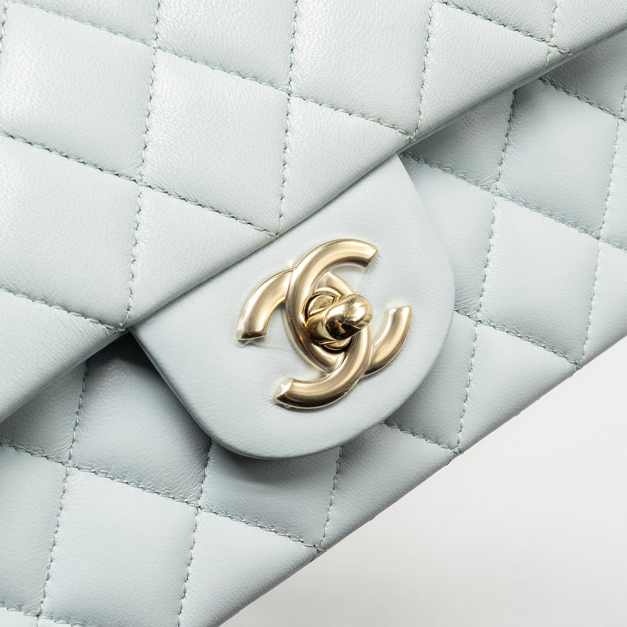 Chanel Top Handle Mini Rectangular Flap Bag Lambskin Light Blue L (microchip)