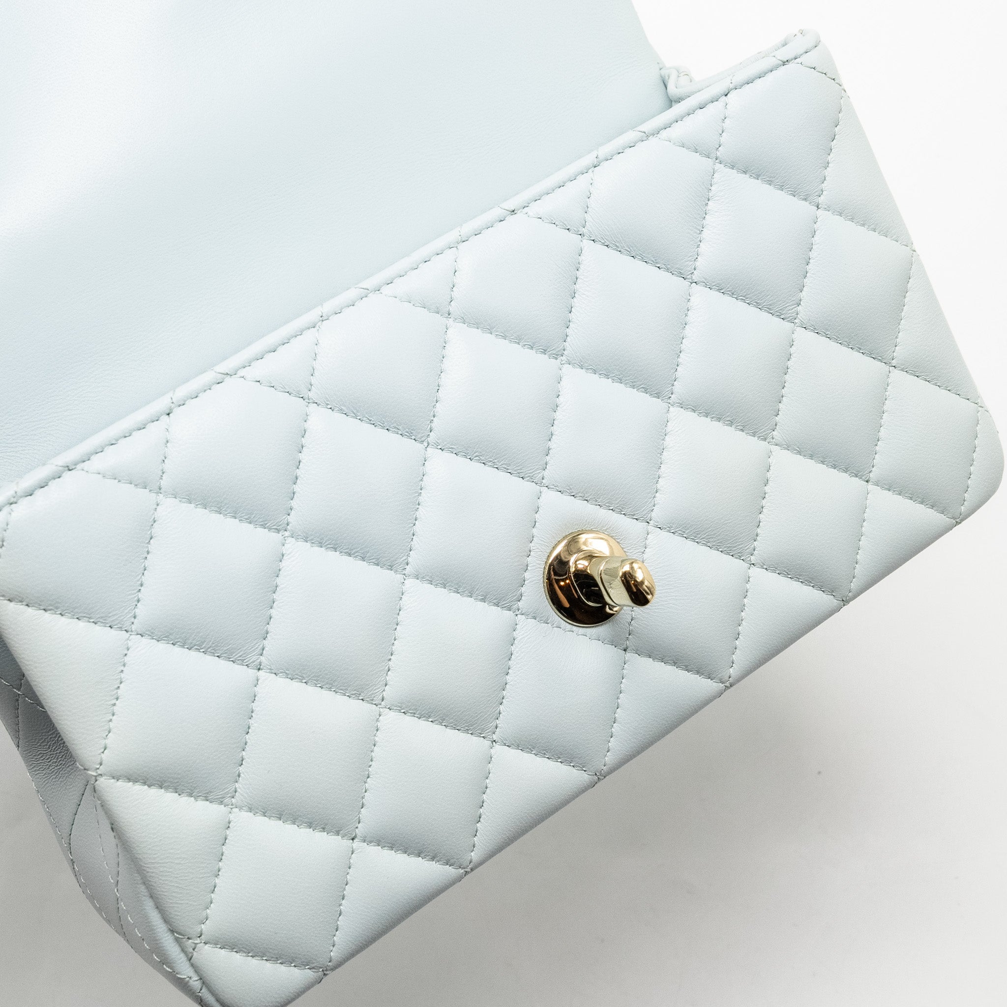 Chanel Top Handle Mini Rectangular Flap Bag Lambskin Light Blue L (microchip)