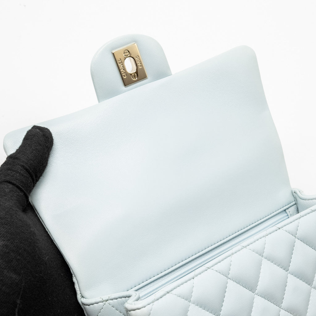 Chanel Top Handle Mini Rectangular Flap Bag Lambskin Light Blue L (microchip)