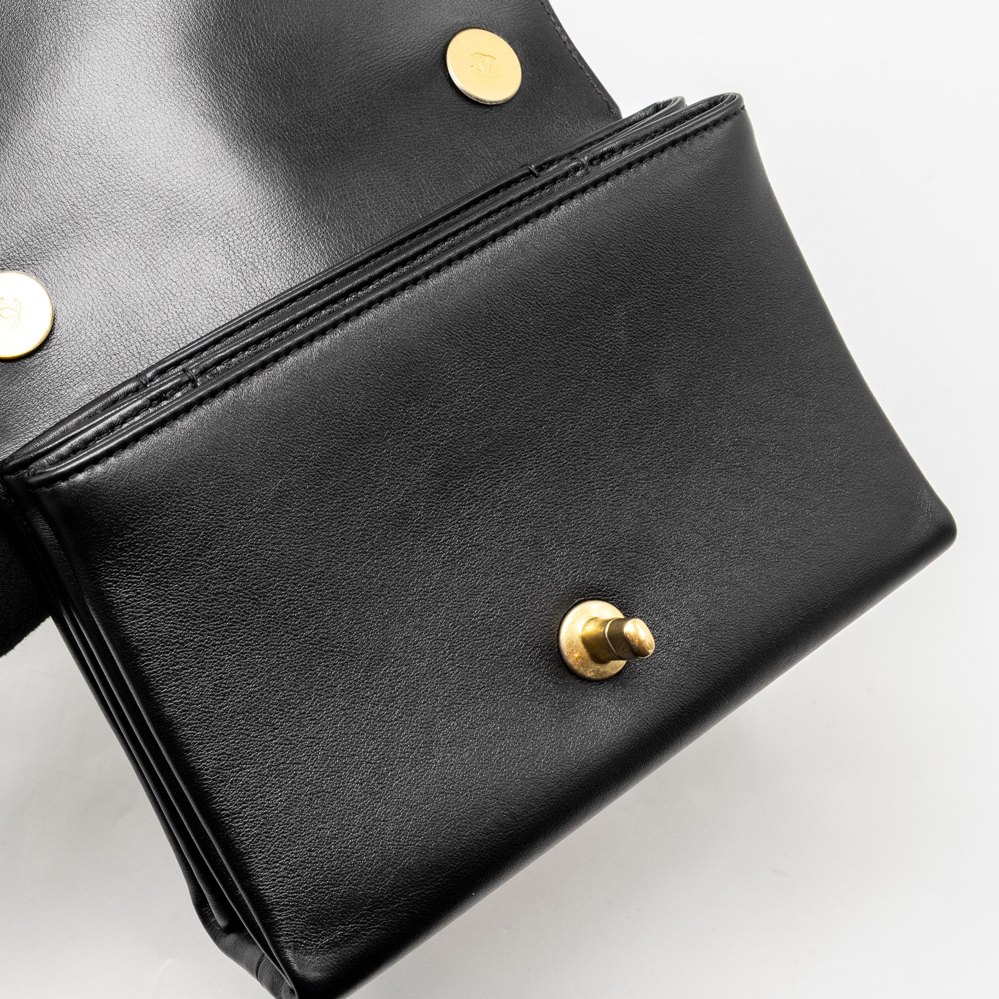 CHANEL Seasonal Flap Bag Giant Chain Handle with Pearl Calfskin Black Brush  (Microchip)