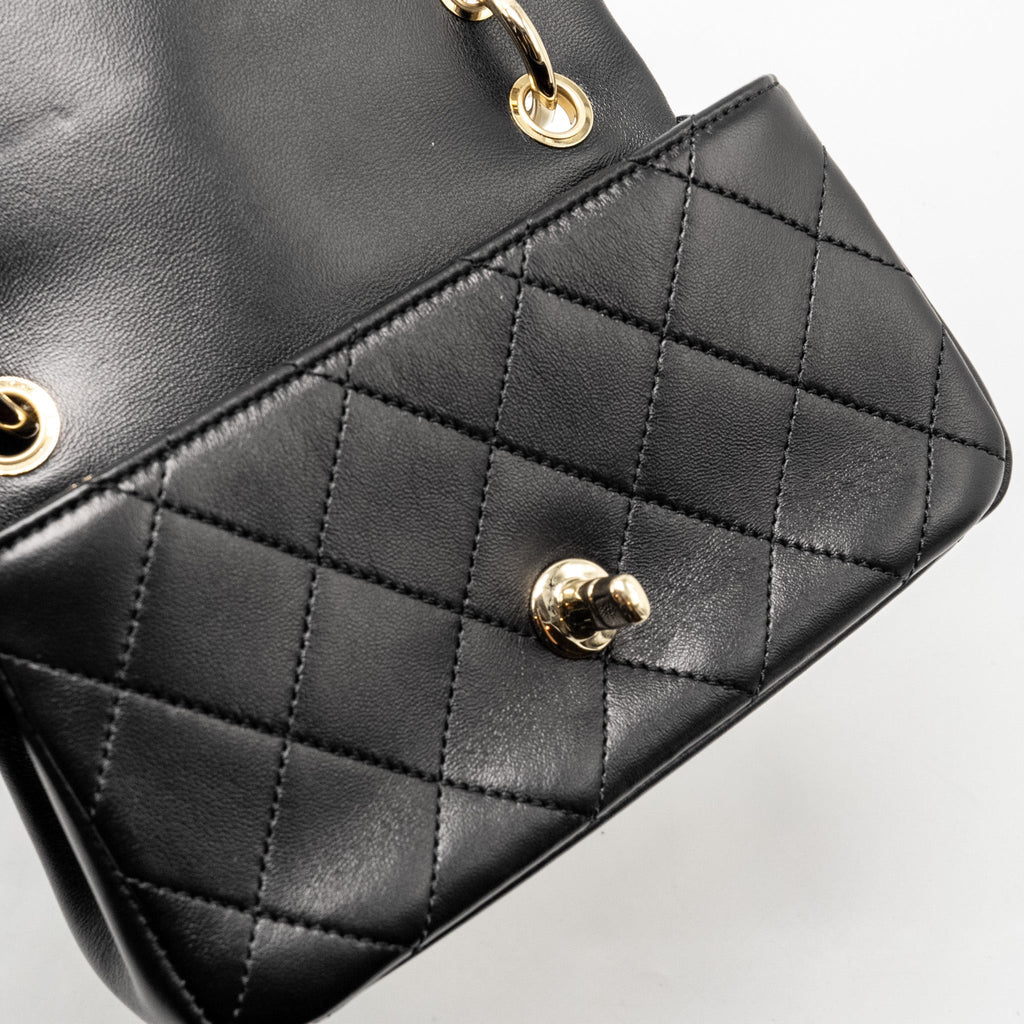 CHANEL Enamel CC Logo Quilted Rectangular Flap Bag Lambskin Black L