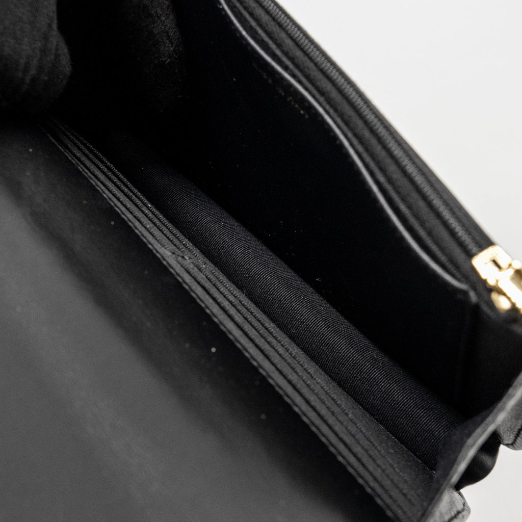 Chanel Pearl Detailed Top Handel Wallet On Chain Lambskin Black L (Microchip)