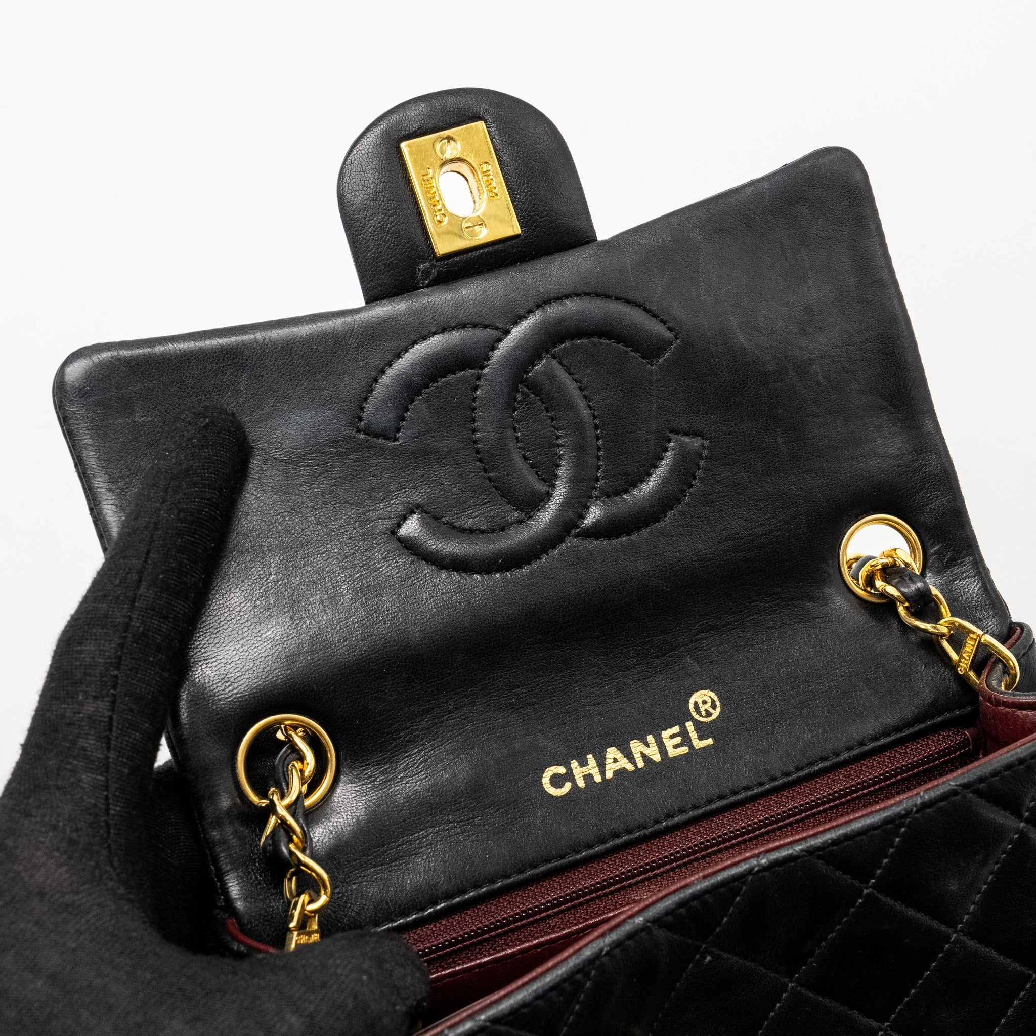 Chanel Vintage Mini Square Flap Bag Lambskin Black