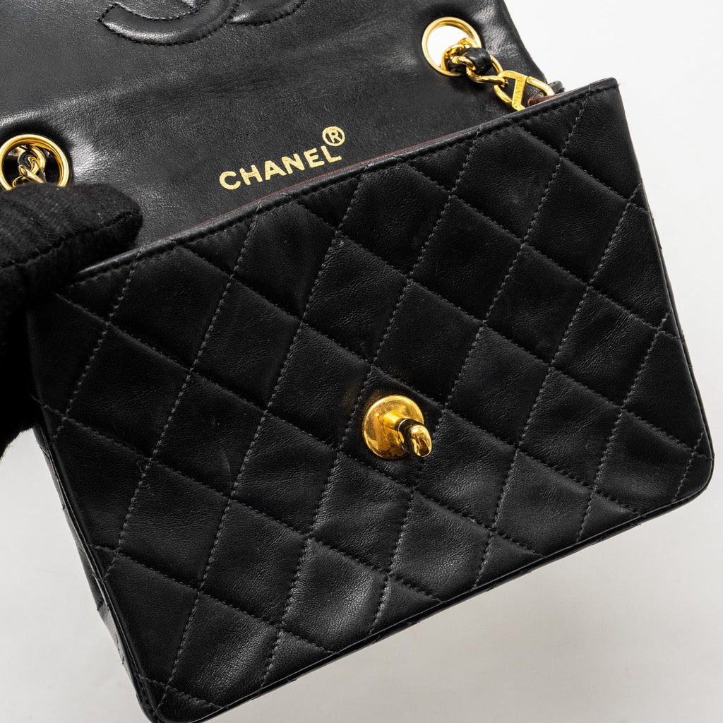 Chanel Vintage Mini Square Flap Bag Lambskin Black