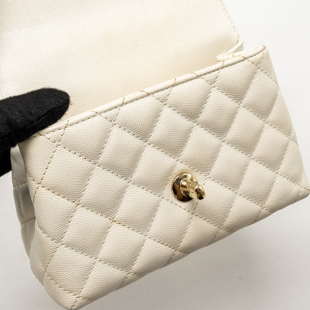 Chanel Mini Coco Handle Caviar White L (Microchip)