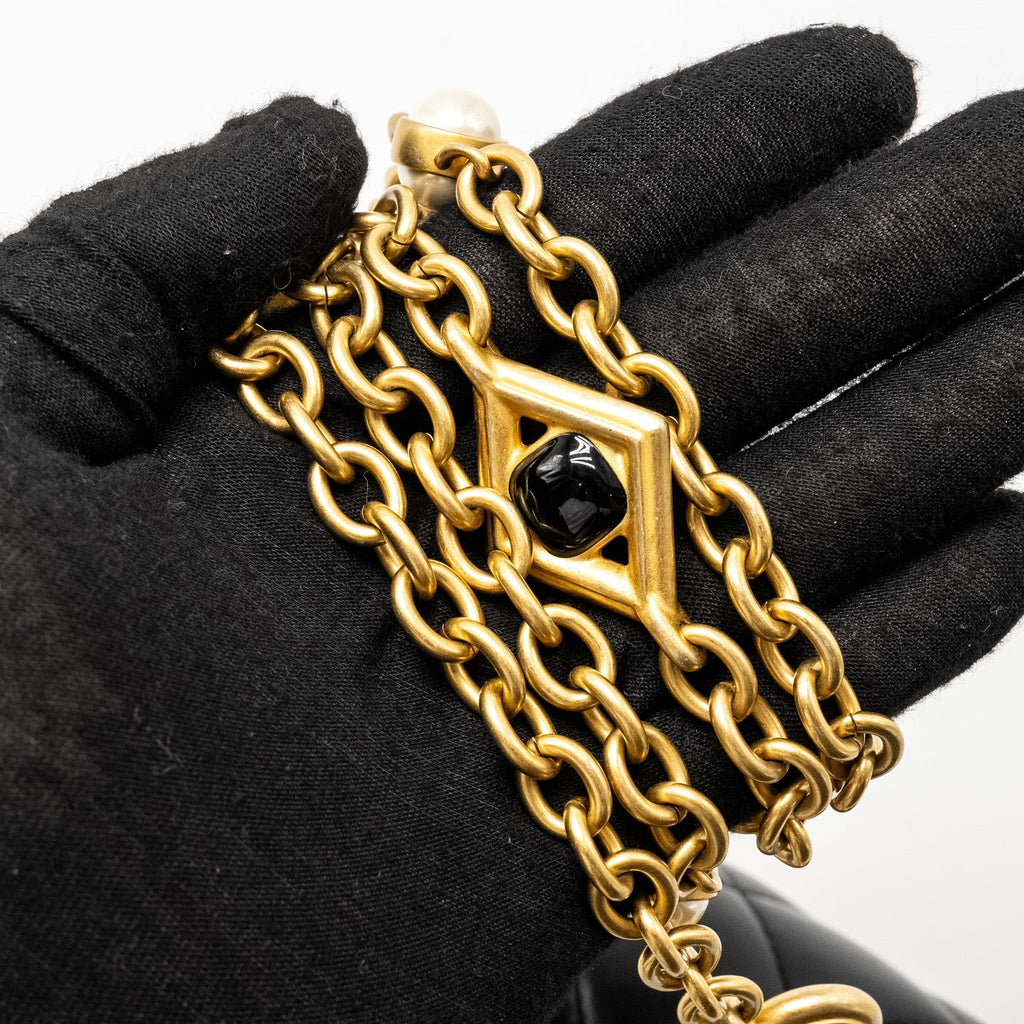 Chanel Quilted Flap Bag with Heart Charm Chain Lambskin Black  (Microchip)