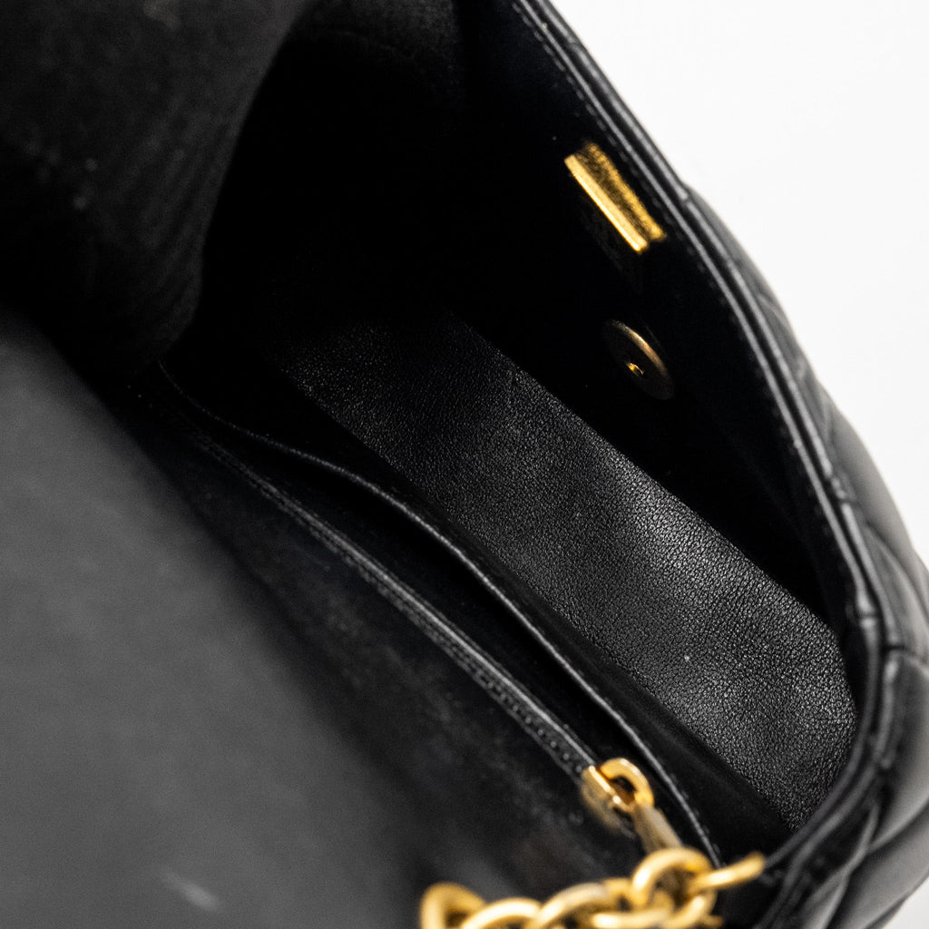 Chanel Quilted Flap Bag with Heart Charm Chain Lambskin Black  (Microchip)