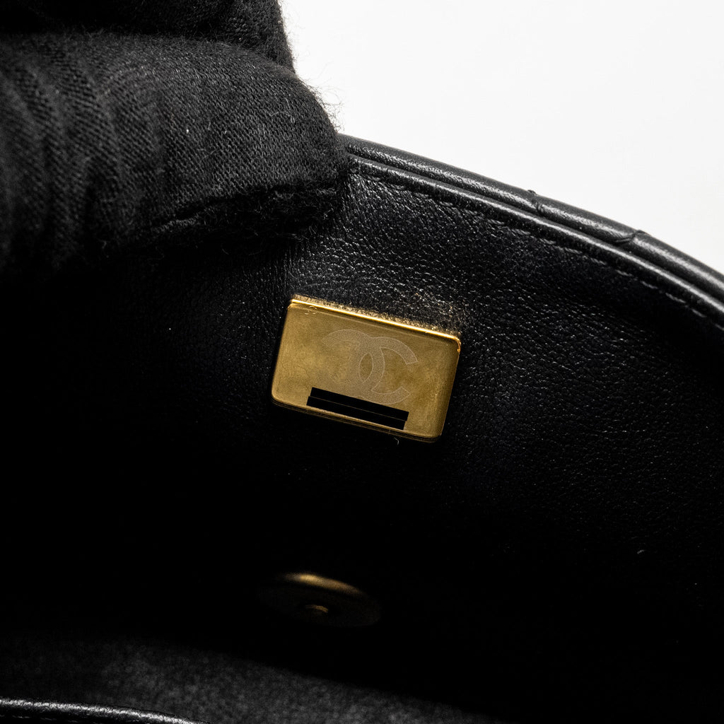 Chanel Quilted Flap Bag with Heart Charm Chain Lambskin Black  (Microchip)