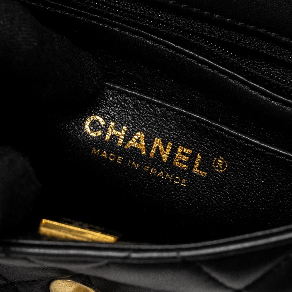 Chanel Quilted Flap Bag with Heart Charm Chain Lambskin Black  (Microchip)