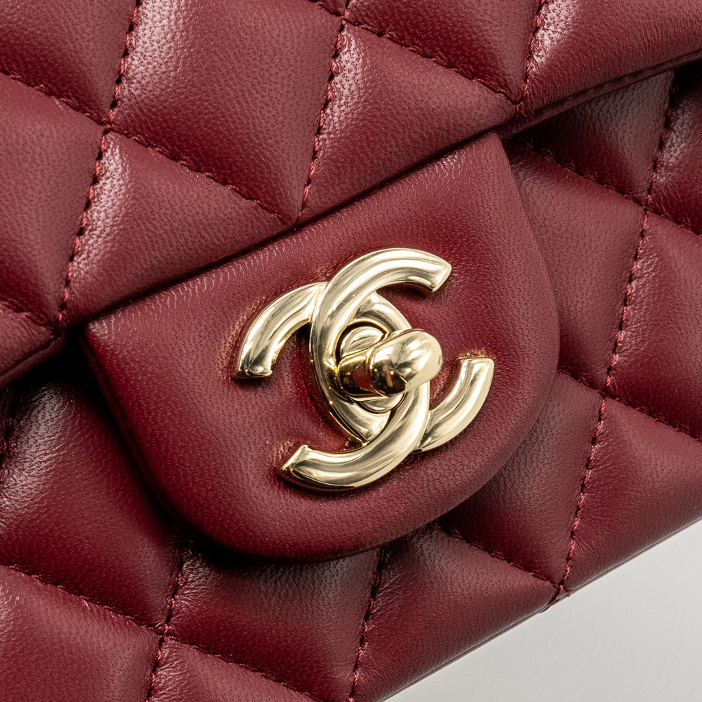 Chanel Top Handle Mini Rectangular Flap Bag Lambskin Burgundy L (Microchip)