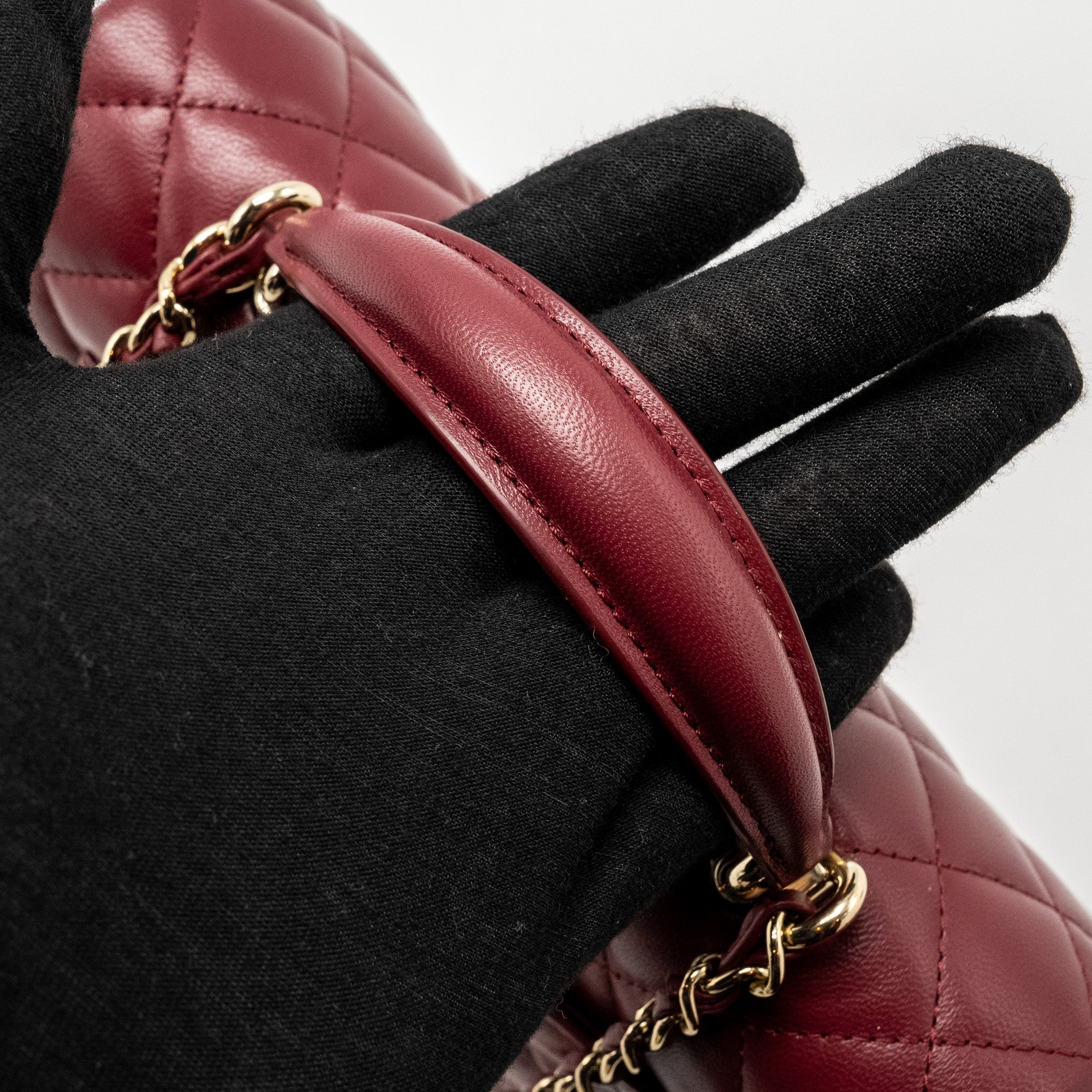 Chanel Top Handle Mini Rectangular Flap Bag Lambskin Burgundy L (Microchip)