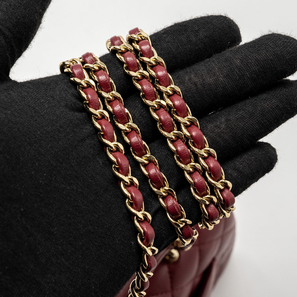 Chanel Top Handle Mini Rectangular Flap Bag Lambskin Burgundy L (Microchip)