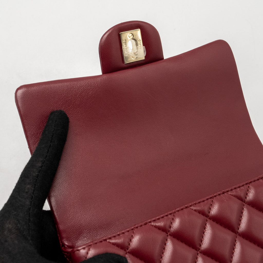 Chanel Top Handle Mini Rectangular Flap Bag Lambskin Burgundy L (Microchip)
