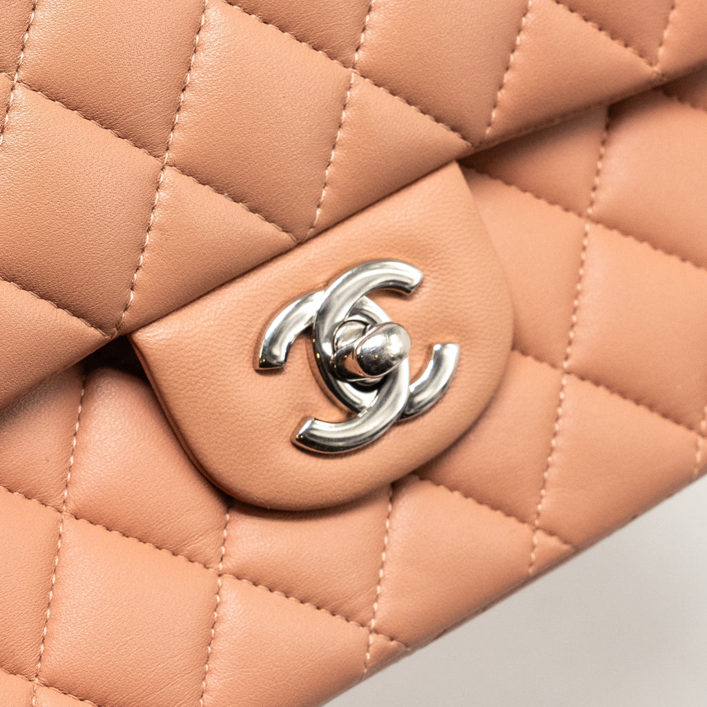Chanel Medium Classic Double Flap Bag Lambskin Pink  (Microchip)