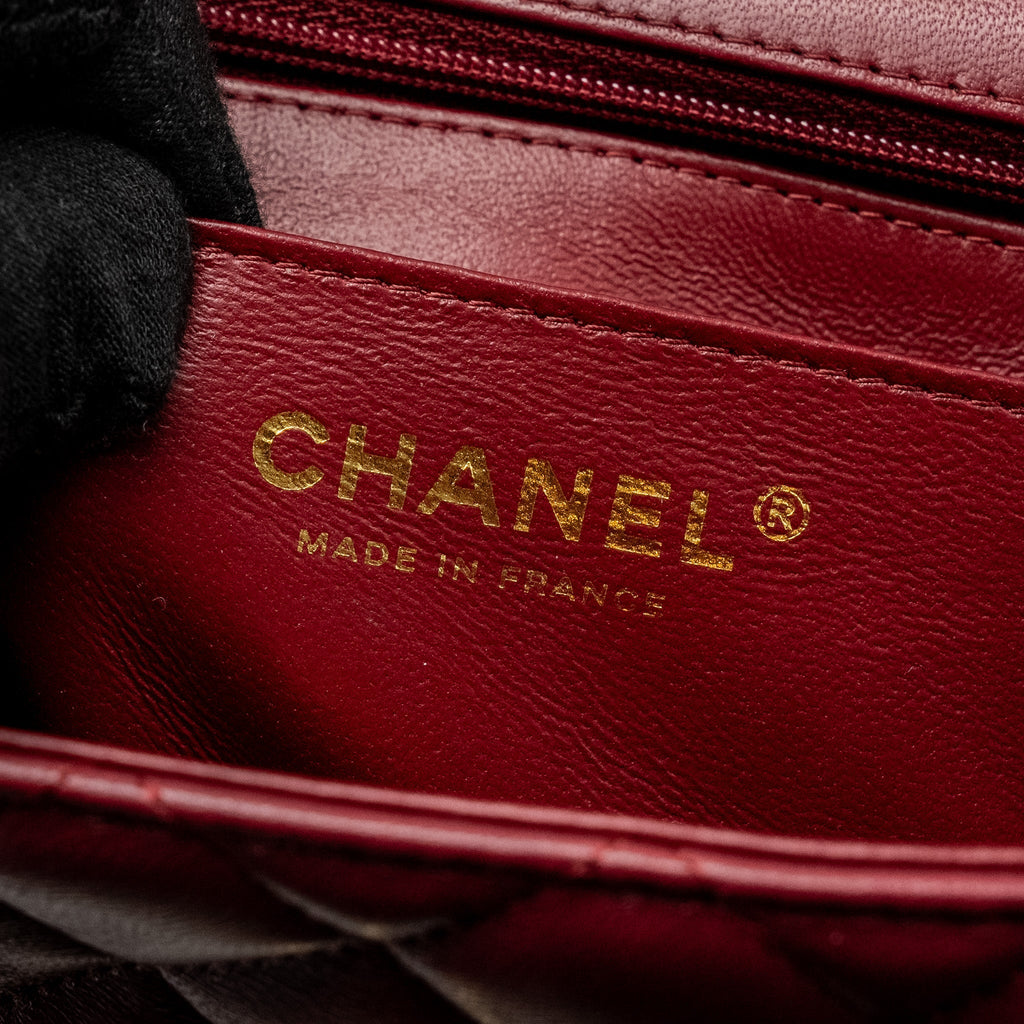 Chanel Top Handle Mini Rectangular Flap Bag Lambskin Burgundy L (Microchip)