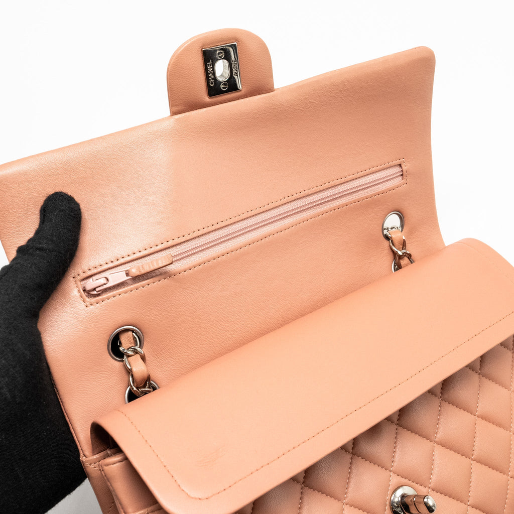 Chanel Medium Classic Double Flap Bag Lambskin Pink  (Microchip)