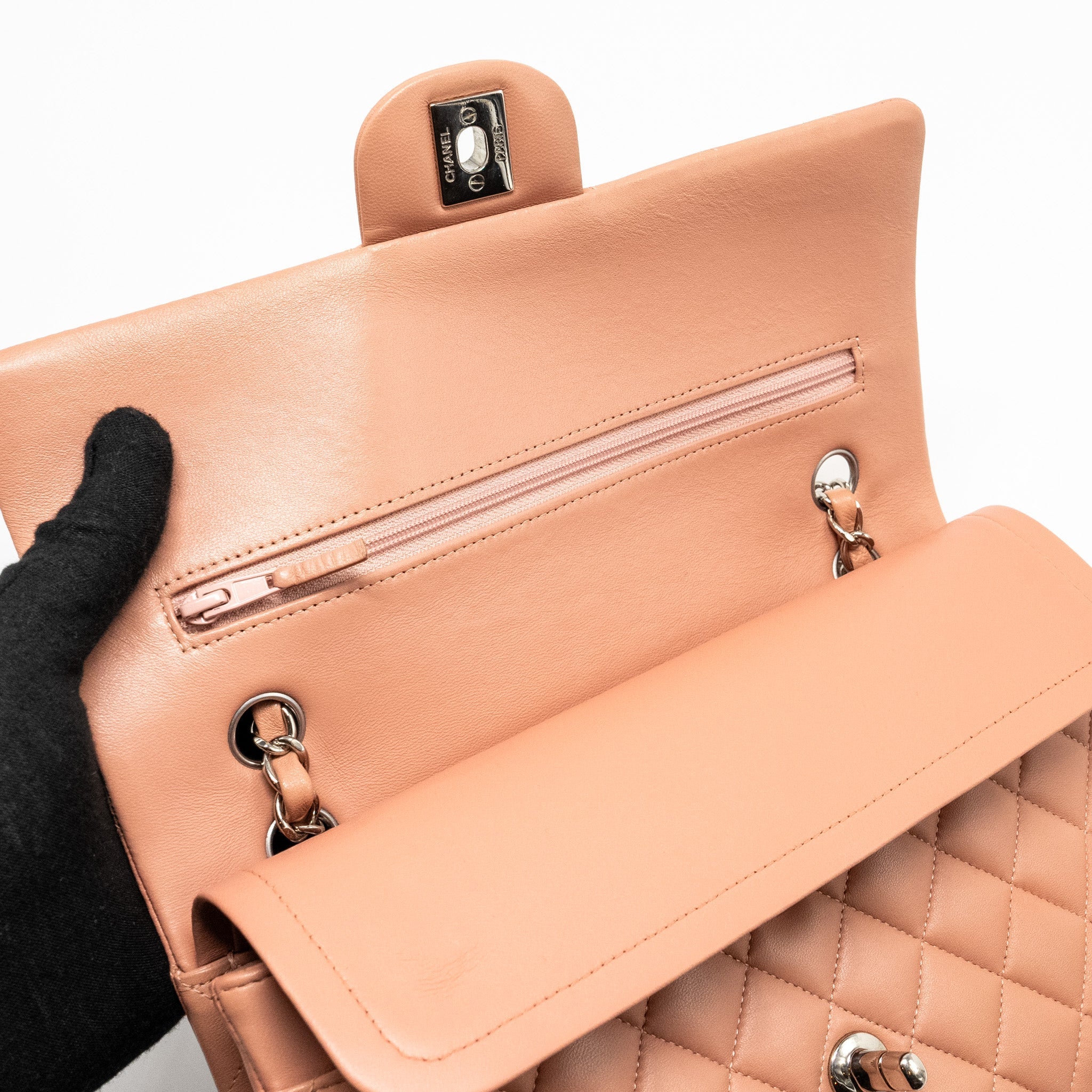 Chanel Medium Classic Double Flap Bag Lambskin Pink  (Microchip)