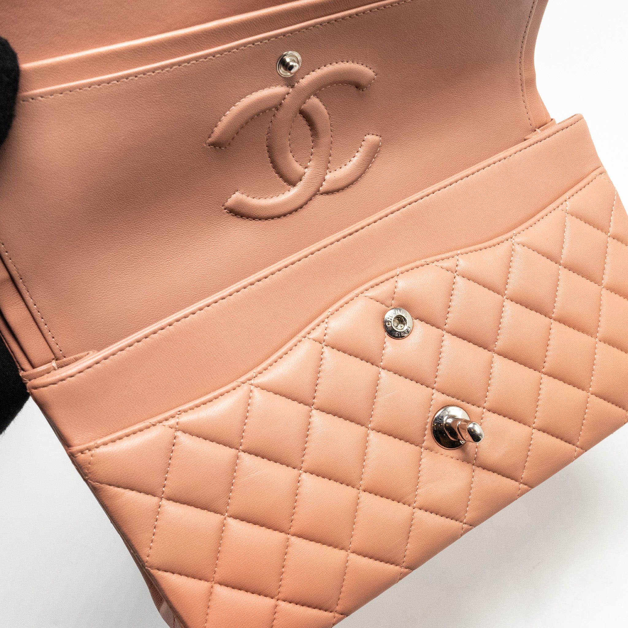 Chanel Medium Classic Double Flap Bag Lambskin Pink  (Microchip)