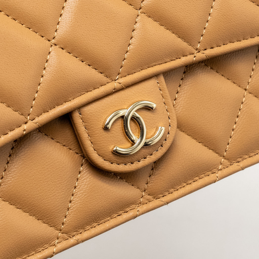 Chanel Top Handle Mini Flap Bag Lambskin Caramel L (Microchip)