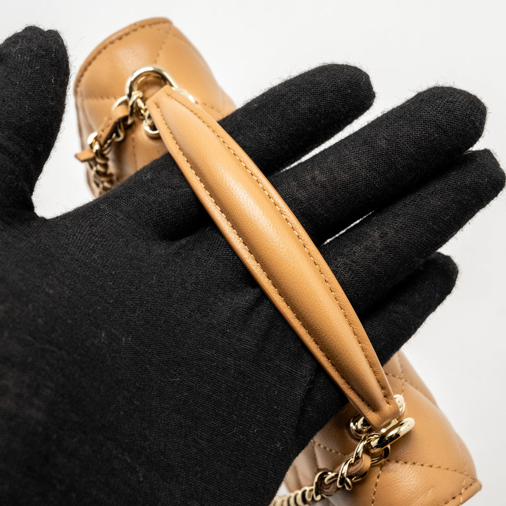Chanel Top Handle Mini Flap Bag Lambskin Caramel L (Microchip)