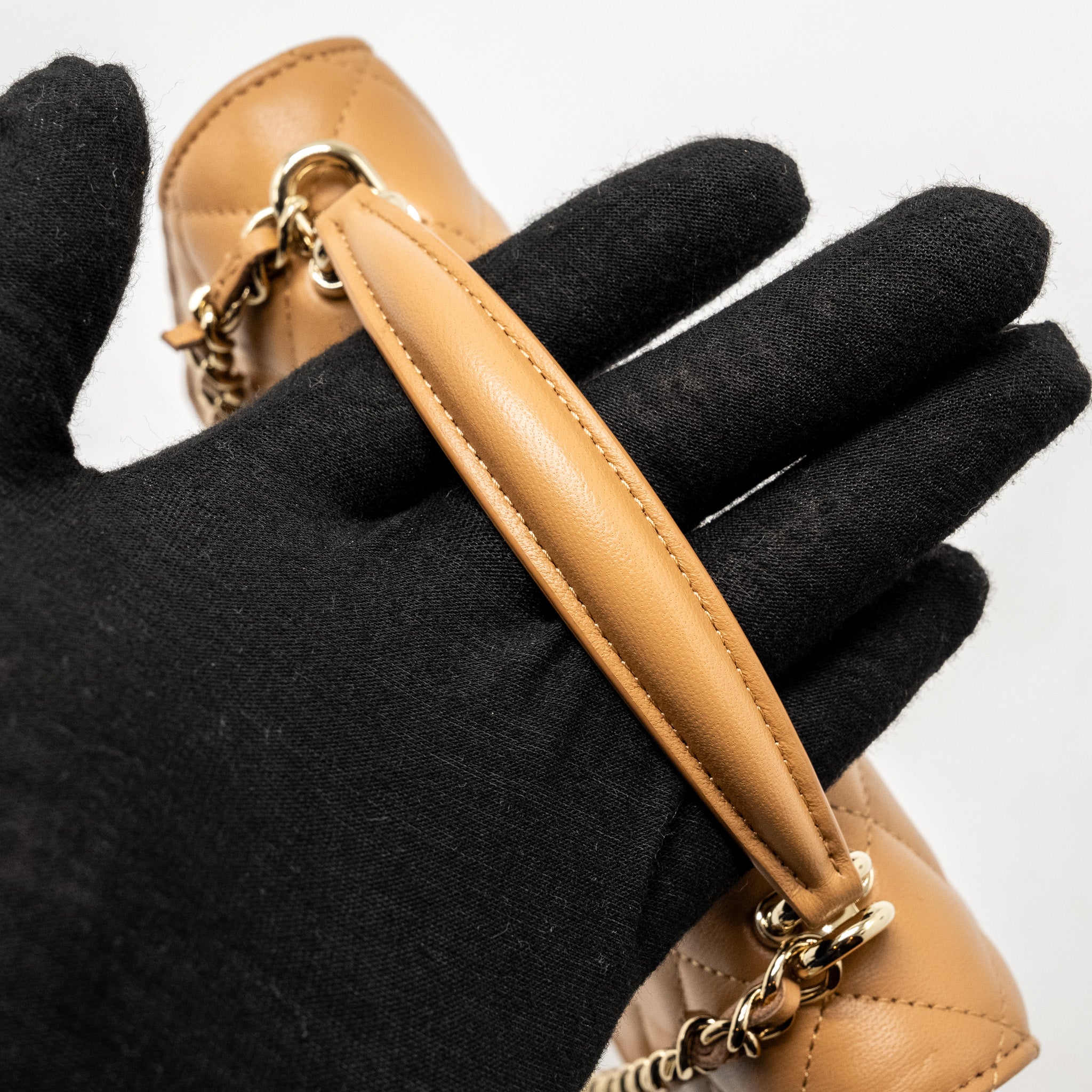Chanel Top Handle Mini Flap Bag Lambskin Caramel L (Microchip)
