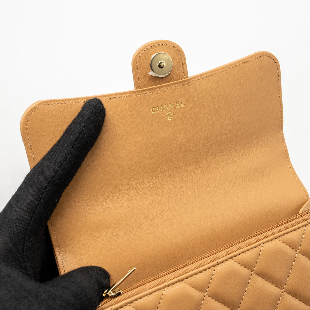 Chanel Top Handle Mini Flap Bag Lambskin Caramel L (Microchip)