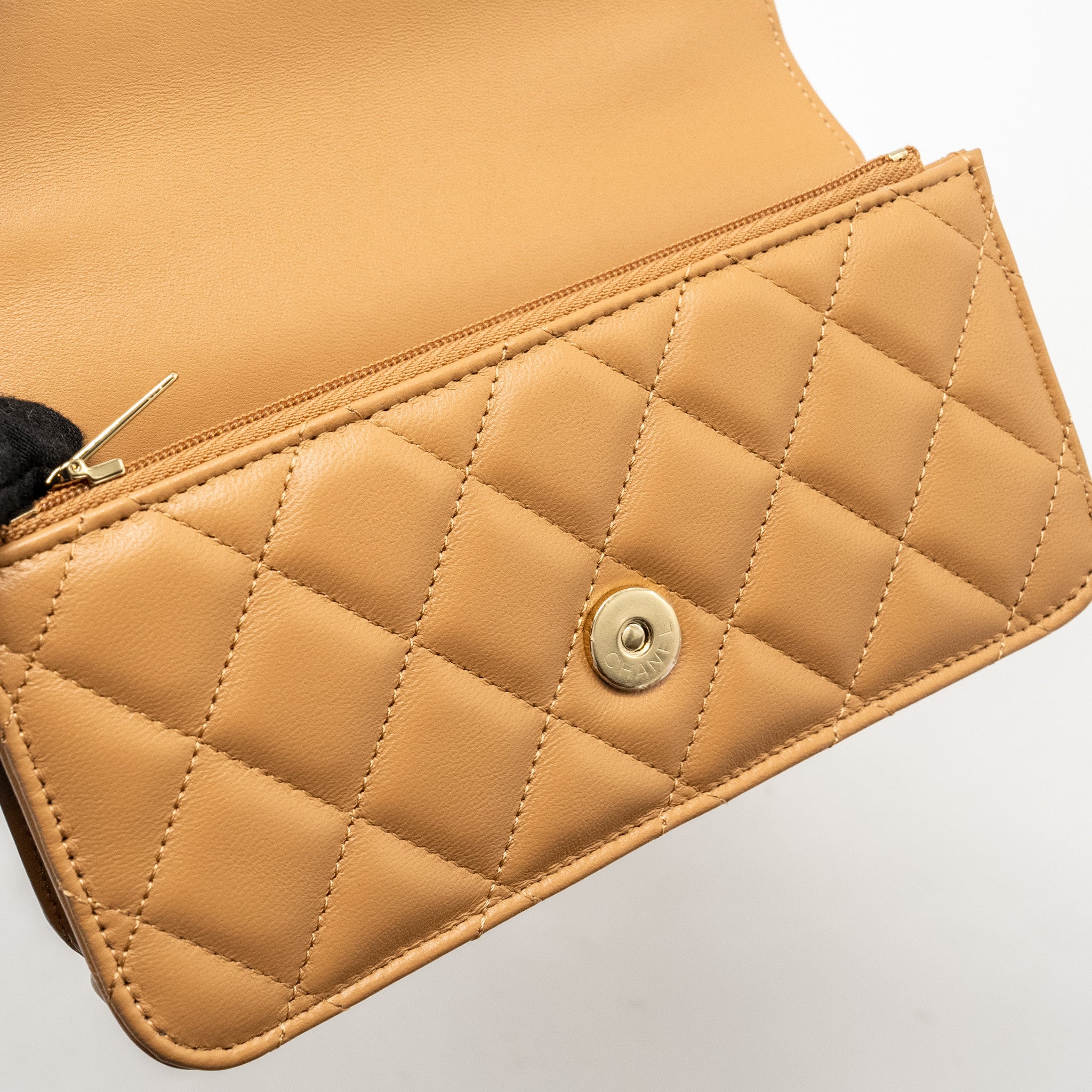 Chanel Top Handle Mini Flap Bag Lambskin Caramel L (Microchip)