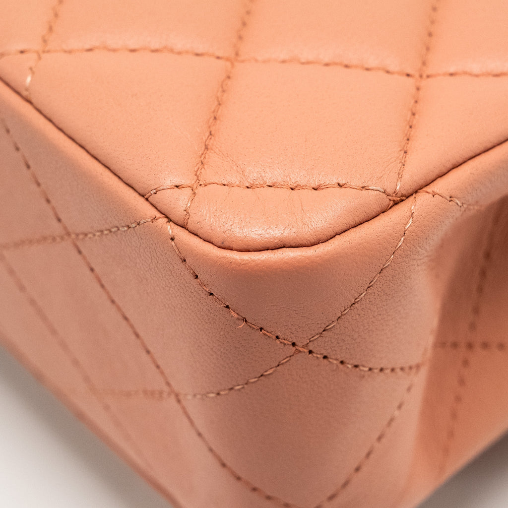 Chanel Medium Classic Double Flap Bag Lambskin Pink  (Microchip)