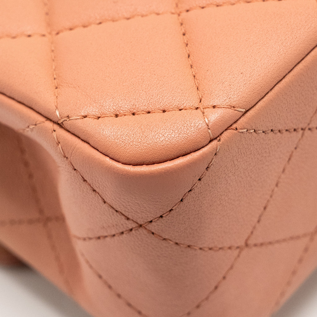 Chanel Medium Classic Double Flap Bag Lambskin Pink  (Microchip)