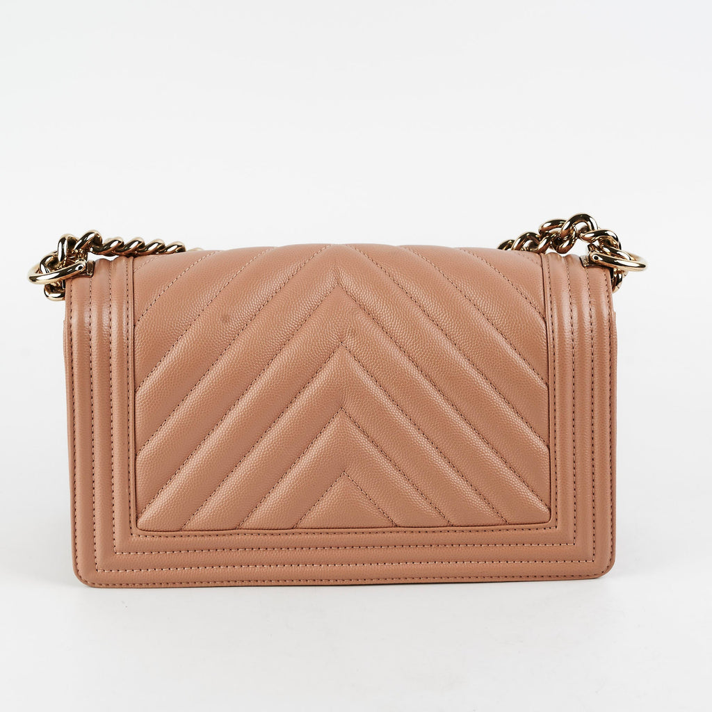 Chanel Old Medium Boy Caviar Beige