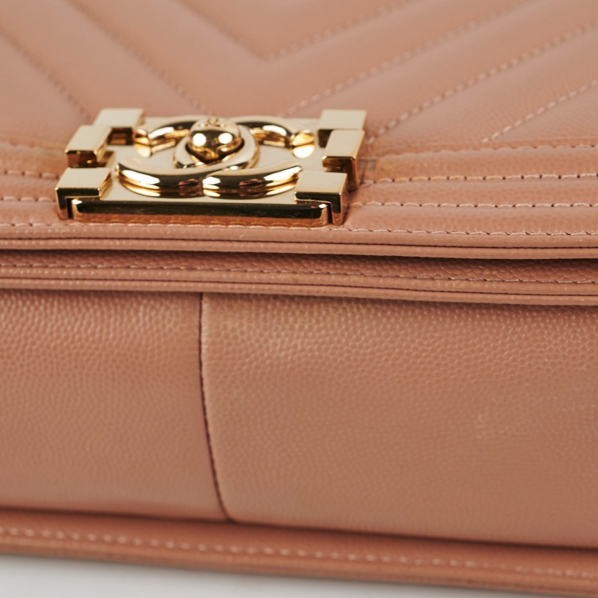 Chanel Old Medium Boy Caviar Beige