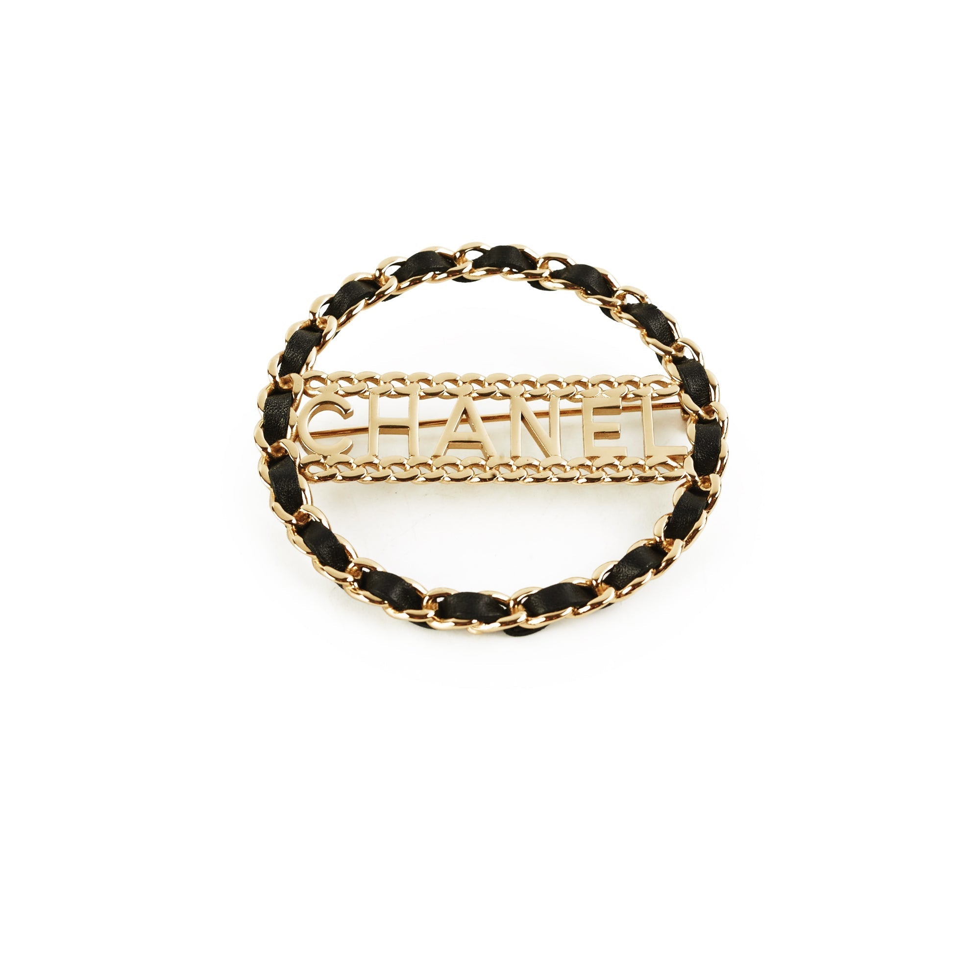 Chanel CC Round Black/Gold Brooch